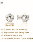 Sterling Silver Braided Love Knot Studs, Pushback