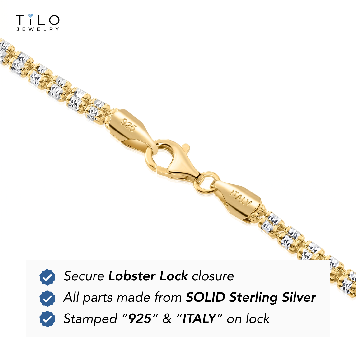 Sterling Silver Two-Tone Diamond-Cut Ice Chain Necklace