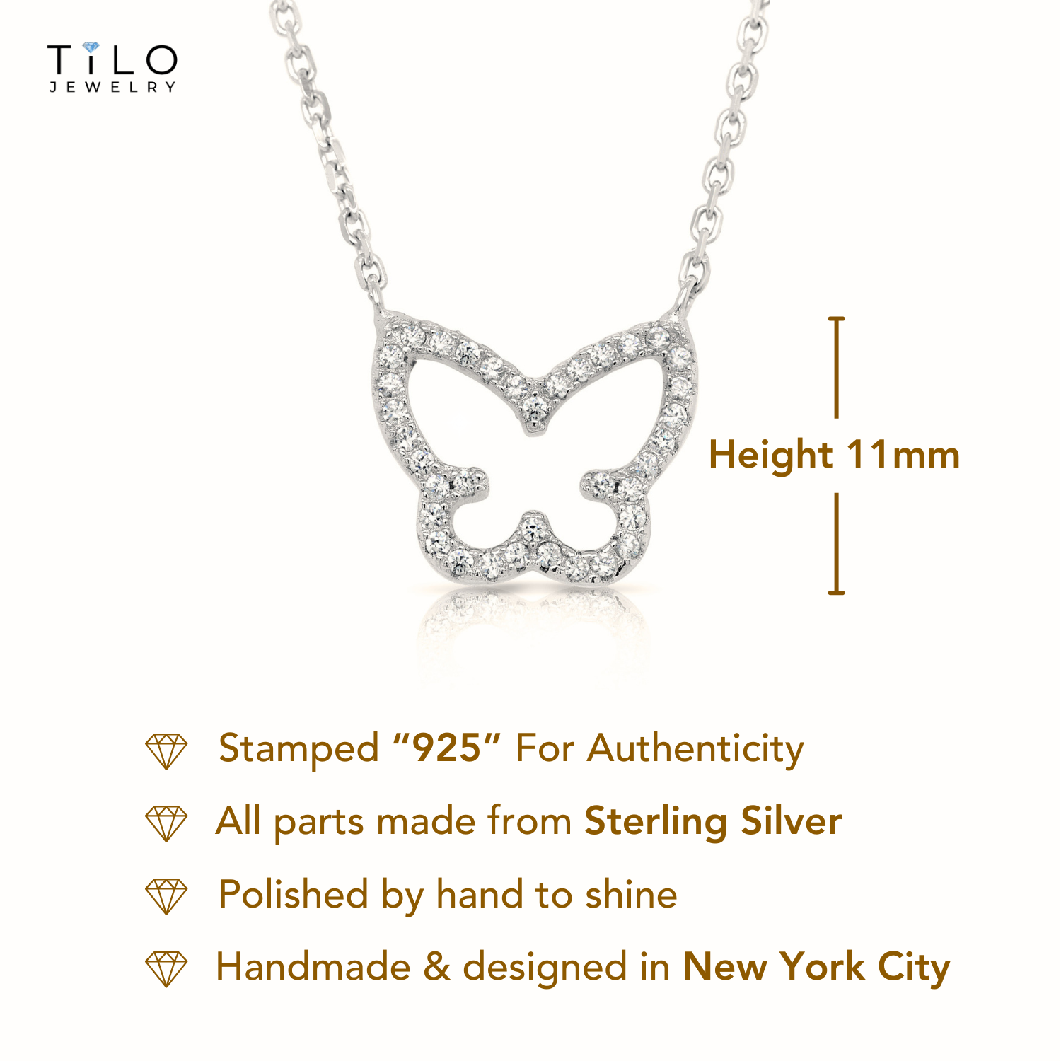Sterling Silver CZ Butterfly Pendant Necklace