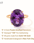 14K Yellow Gold Purple Amethyst Oval-Cut Gemstone Ring