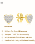 14K Yellow Gold Natural Diamond Heart Stud Earrings, 0.12ctw