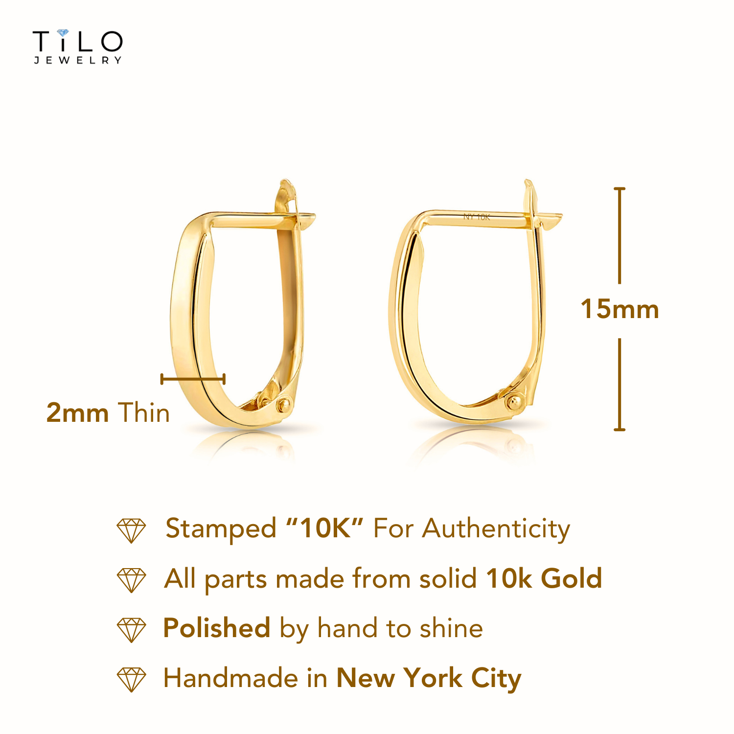 10K Yellow Gold Classic Oval Huggie Hoop Earrings
