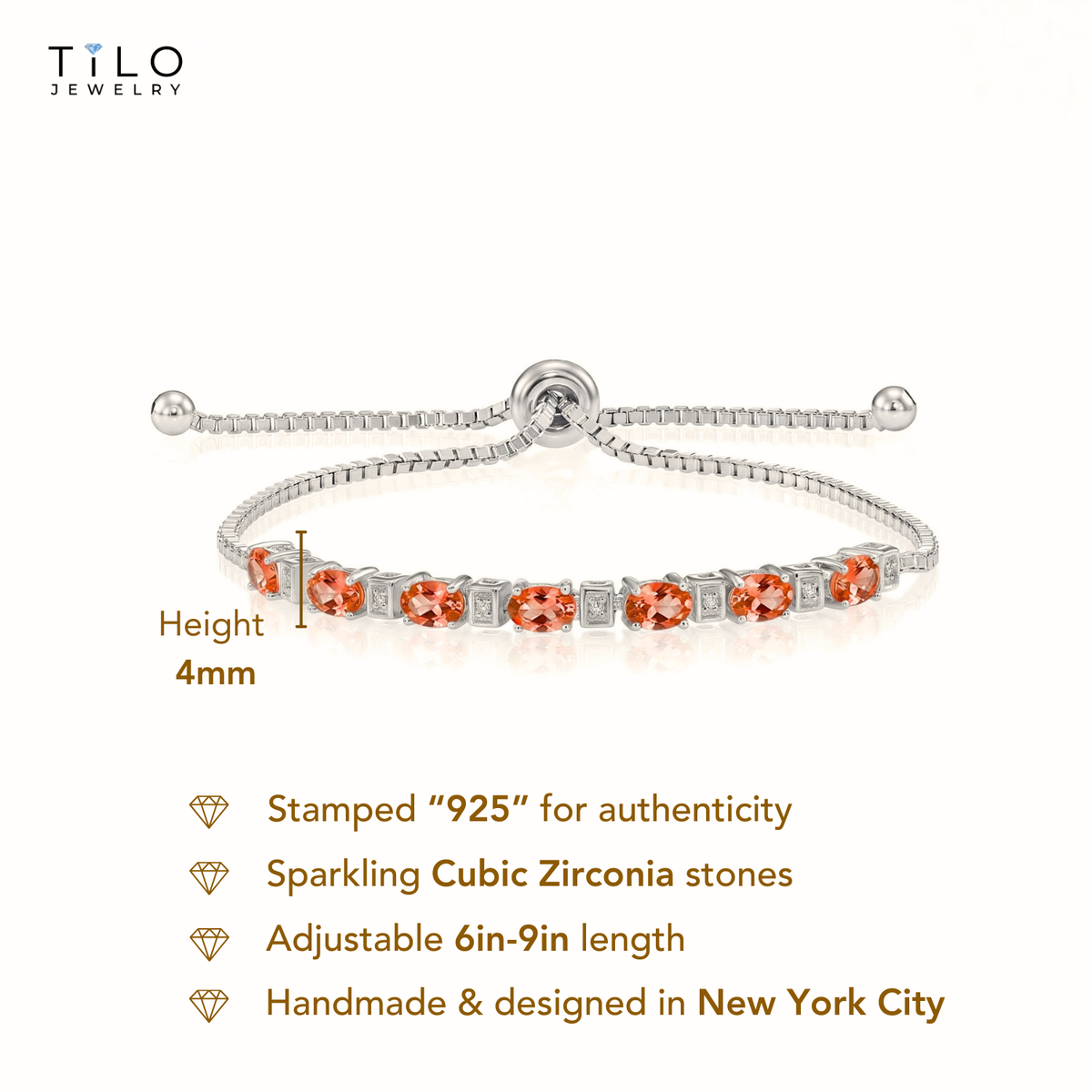Sterling Silver Garnet CZ Gemstone Bracelet