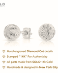14k White Gold Ball Studs With Hand Engraved Spiral Design