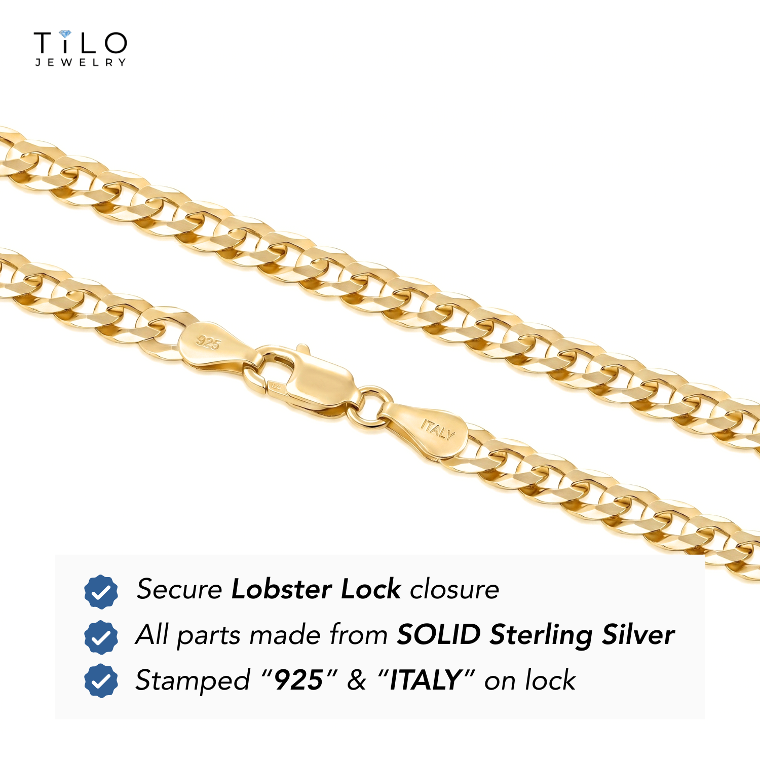 14K Gold Plated Sterling Silver Italian Curb Bracelet