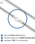 Sterling Silver Italian Box Chain Bracelet