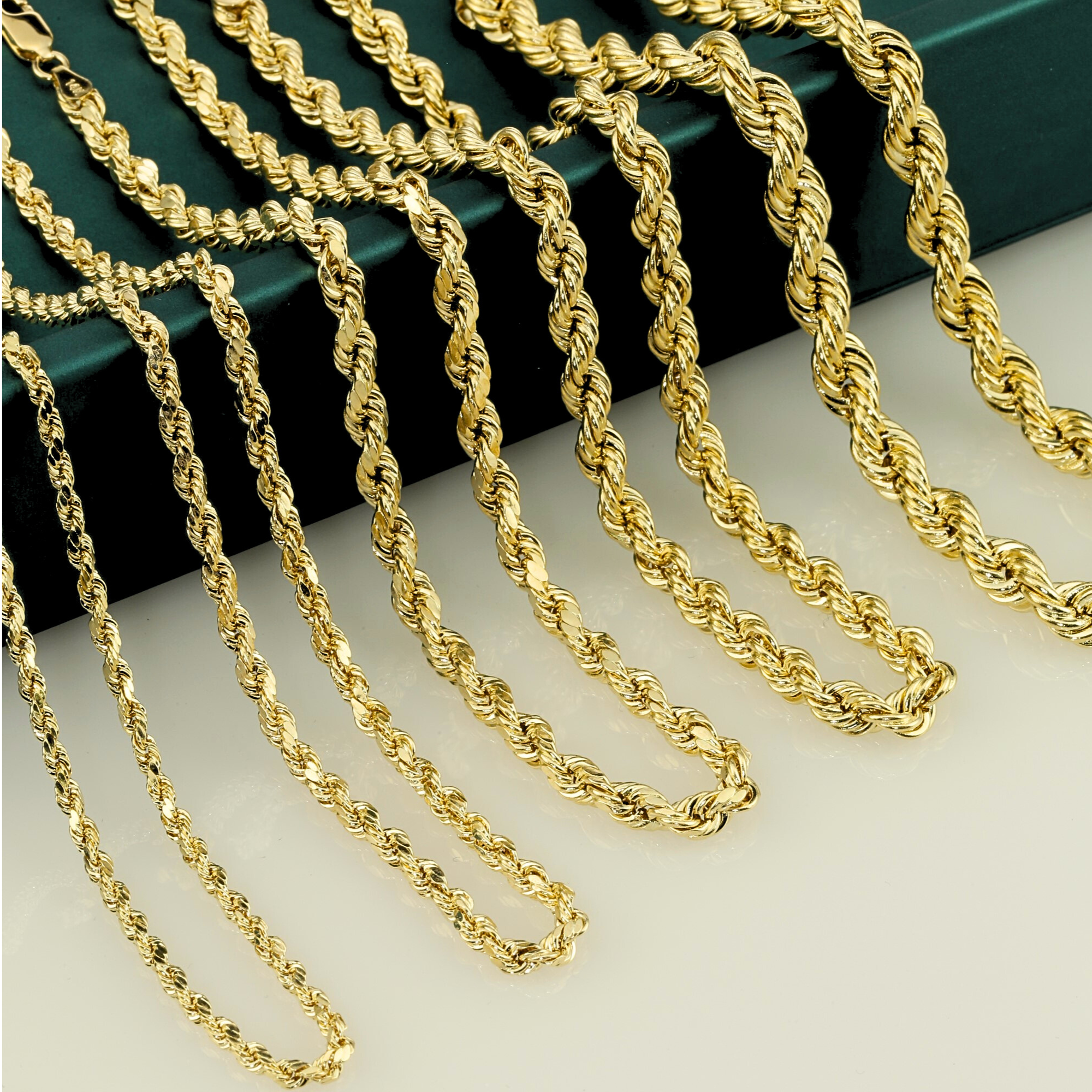 14K Yellow Gold Rope Chains, Solid 14k Gold Necklace With Secure Lobster Lock
