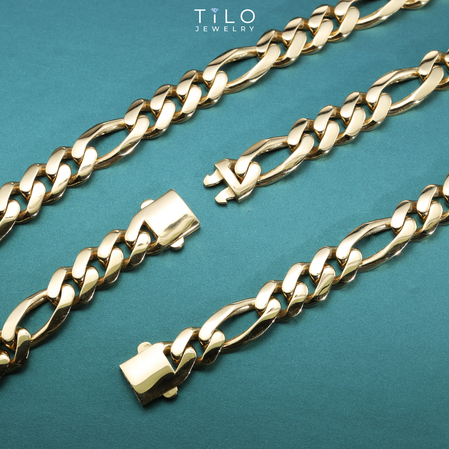 14K Yellow Gold Figaro Link Chain Bracelet, Sizes 7.5in-8.25in, Unisex Design, By TILO Jewelry
