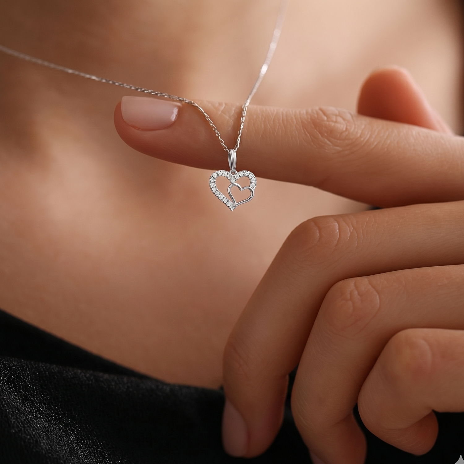 14K White Gold Lab Diamond Open Heart Pendant Necklace, 0.17ctw
