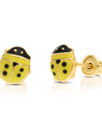 14k Yellow Gold Small Ladybug Stud Earrings, Yellow Ladybug Screw on Studs For Children