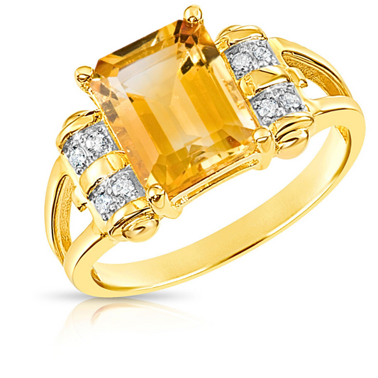 Natural Citrine Gemstone Ring, 14k Solid Yellow Gold Ring with Real Natural Diamonds, By TILO Jewelry