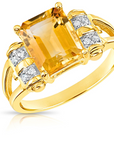 Natural Citrine Gemstone Ring, 14k Gold Ring with Natural Diamonds
