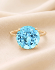 14K Yellow Gold Brilliant-Cut Round Sky Blue Topaz Gemstone Ring