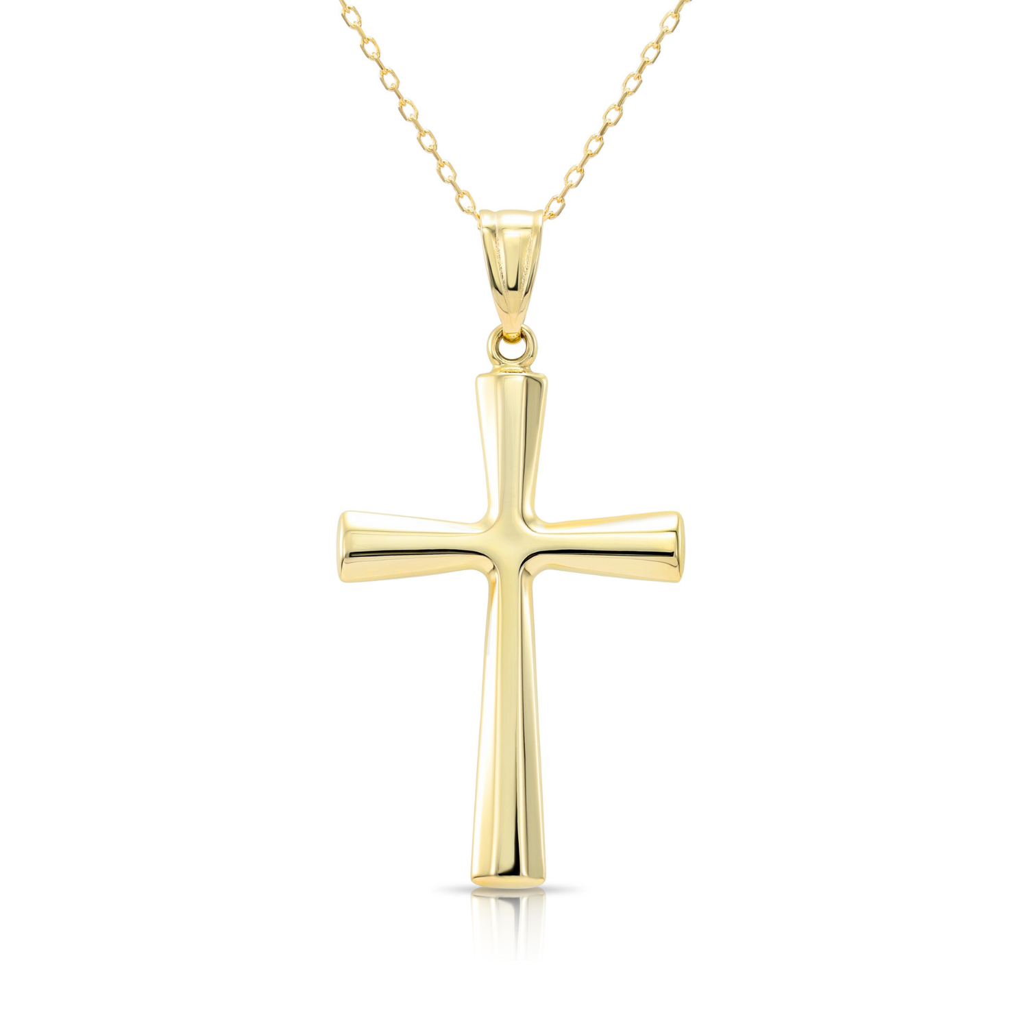14K Gold Classic Cross Pendant, With 18&quot; Cable Chain Necklace