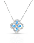 Sterling Silver Blue CZ Clover Charm Pendant Necklace