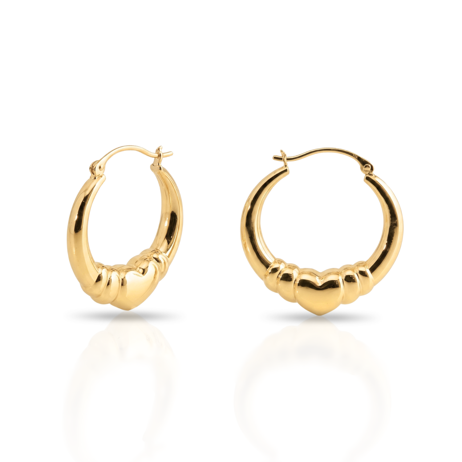 10K Yellow Gold Heart Hoop Earrings