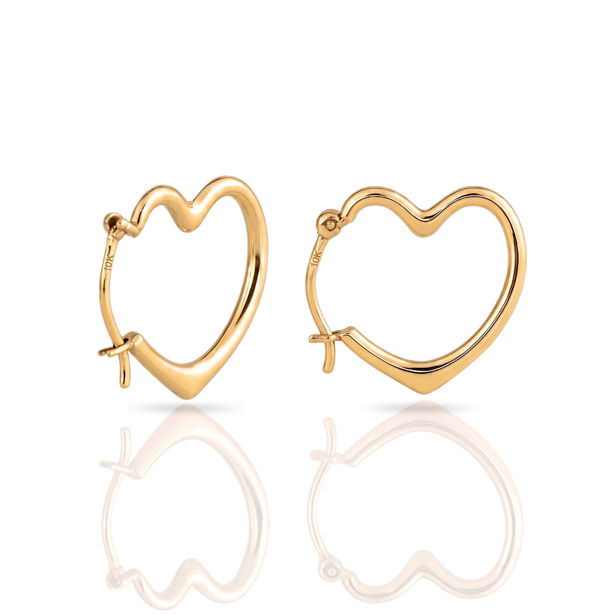10K Yellow Gold Heart Hoop Earrings