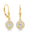 14K Yellow Gold Sunburst CZ Drop Dangle Earrings