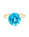 14K Yellow Gold Brilliant-Cut Round Swiss Blue Topaz Gemstone Ring