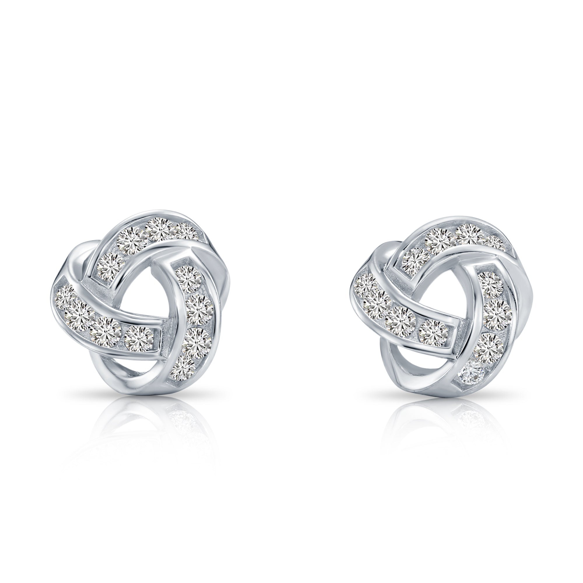 Solid 14k Gold Brilliant CZ Love Knot Twist Studs, 7mm, With Pushbacks