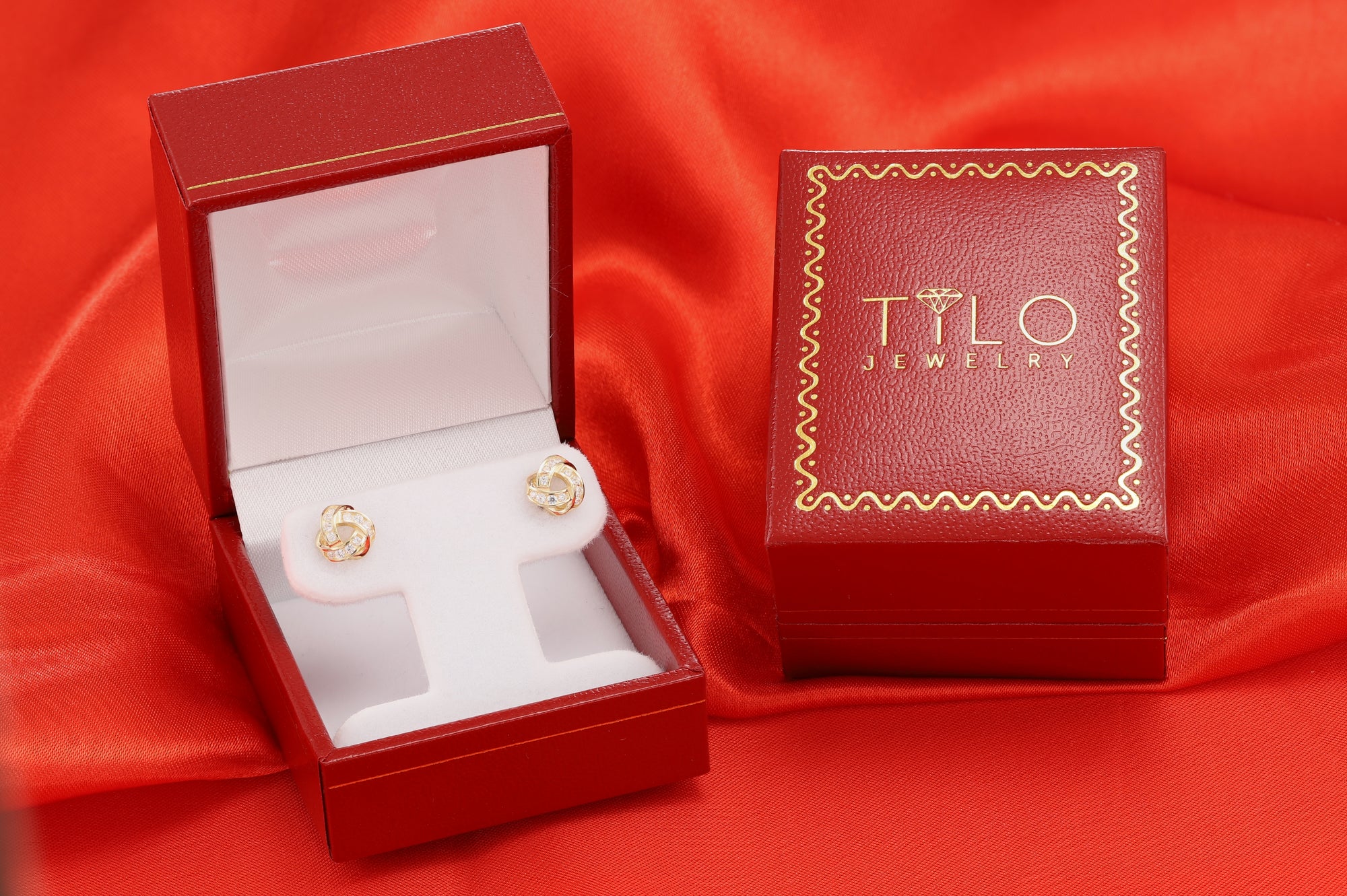 Solid 14k Gold Brilliant CZ Love Knot Twist Studs, 7mm, With Screwbacks