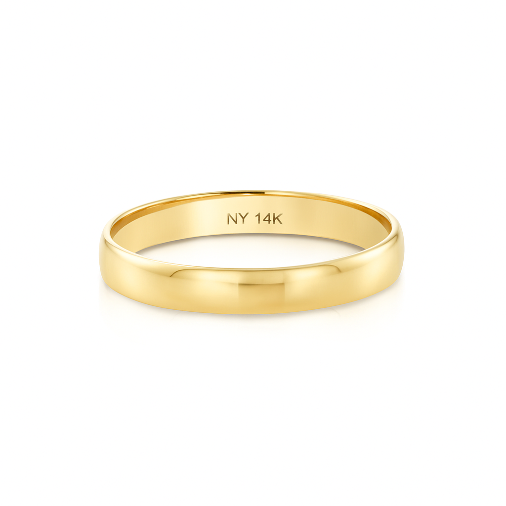 14K Yellow Gold Classic Wedding Band Ring, 3mm Thin