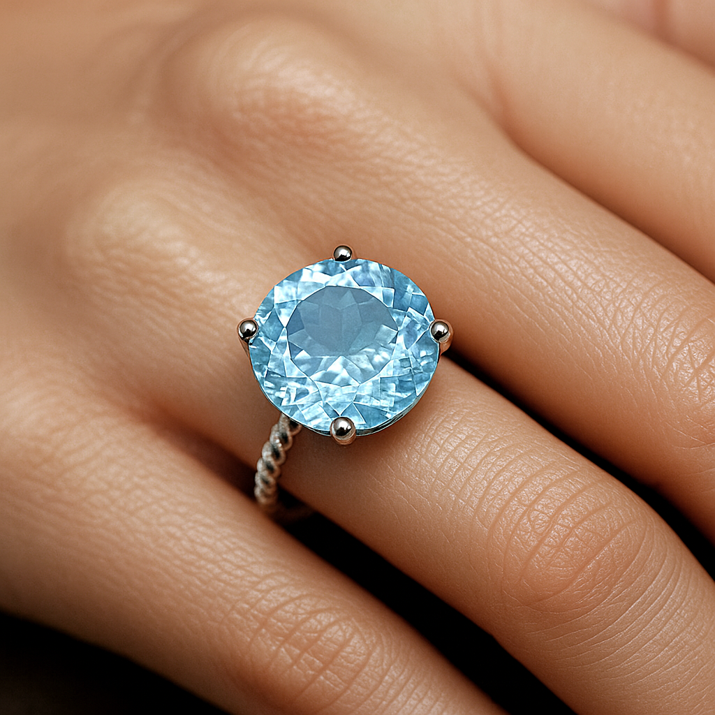 Sterling Silver Sky Blue Topaz Ring, Five Carat Natural Gemstone, 925 Twist Rope Design, &quot;Ms. Luscious&quot;