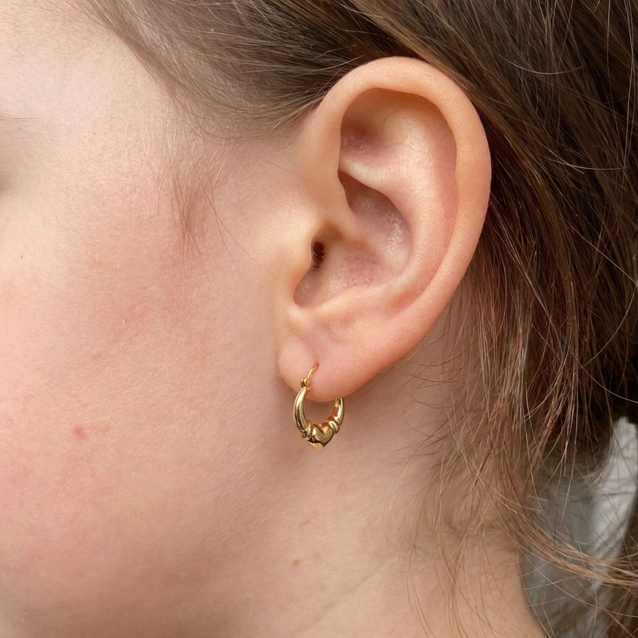 10K Yellow Gold Heart Hoop Earrings