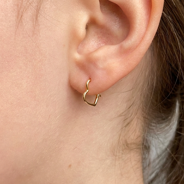 10K Yellow Gold Heart Hoop Earrings