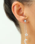 CZ Star and Moon Dangle Earrings in Sterling Silver