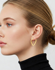 14k Yellow Gold Heart Hoop Earrings, Medium Hoops with Hand Engraved Diamond-Cuts 