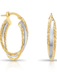 10K Gold Two-Tone Spiral Oval Hoop Earrings, Italian Design
