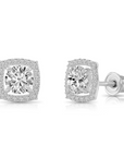 14K White Gold Halo CZ Stud Earrings, Screwback