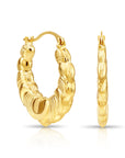 14K Yellow Gold Swirl Heart Hoop Earrings, 22mm