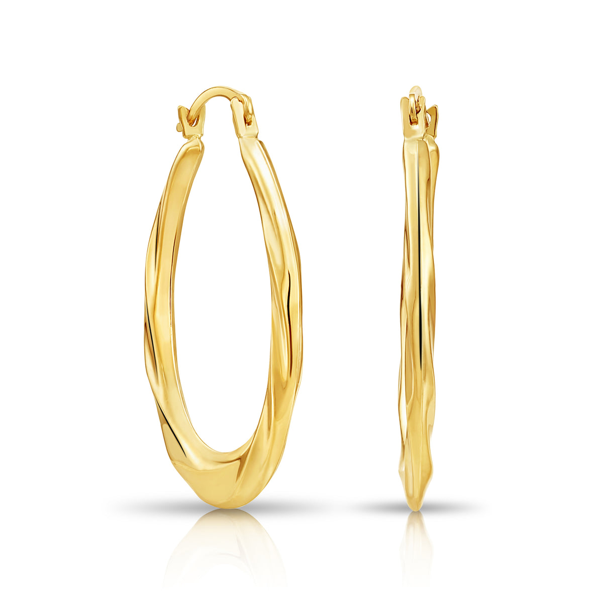10K Yellow Gold Twisted Oval Hoop Earrings