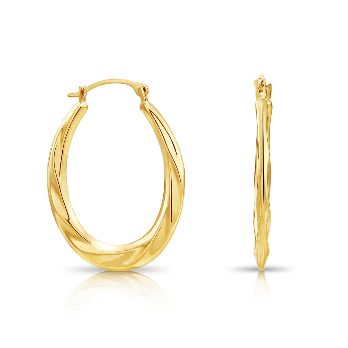 10K Yellow Gold Twisted Oval Hoop Earrings