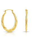 10K Yellow Gold Twisted Oval Hoop Earrings
