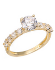 14K Yellow Gold Solitaire Round Brilliant 1 Carat Engagement Ring With Side Stones, 