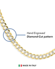 Sterling Silver Curb Chains, Two-Tone Italian Necklace, With Engraved Diamond-Cuts
