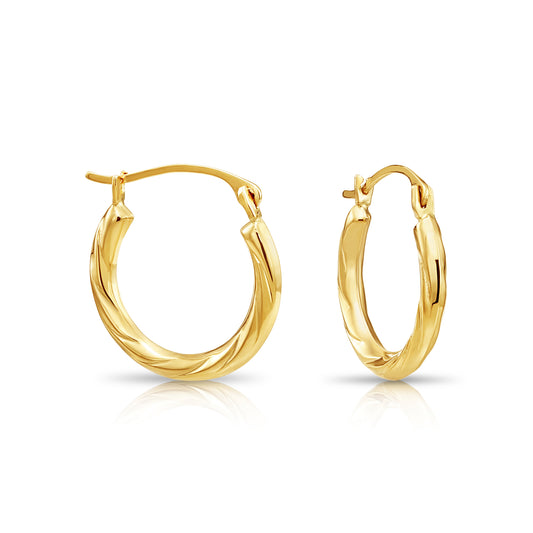 14K Yellow Gold Small Spiral Hoop Earrings, 15mm