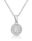 CZ Initial Round Charm Necklace (Letters A-Z) 16" 18" in Sterling Silver