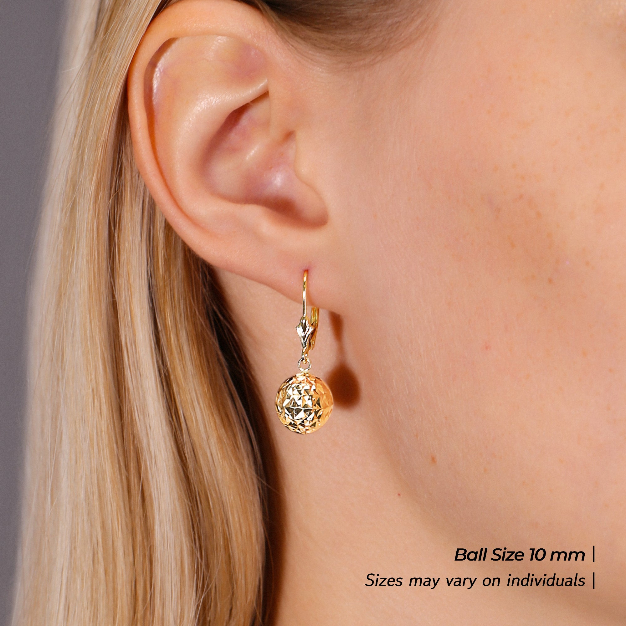 10k Yellow Gold Sparkle Ball Dangle Earrings