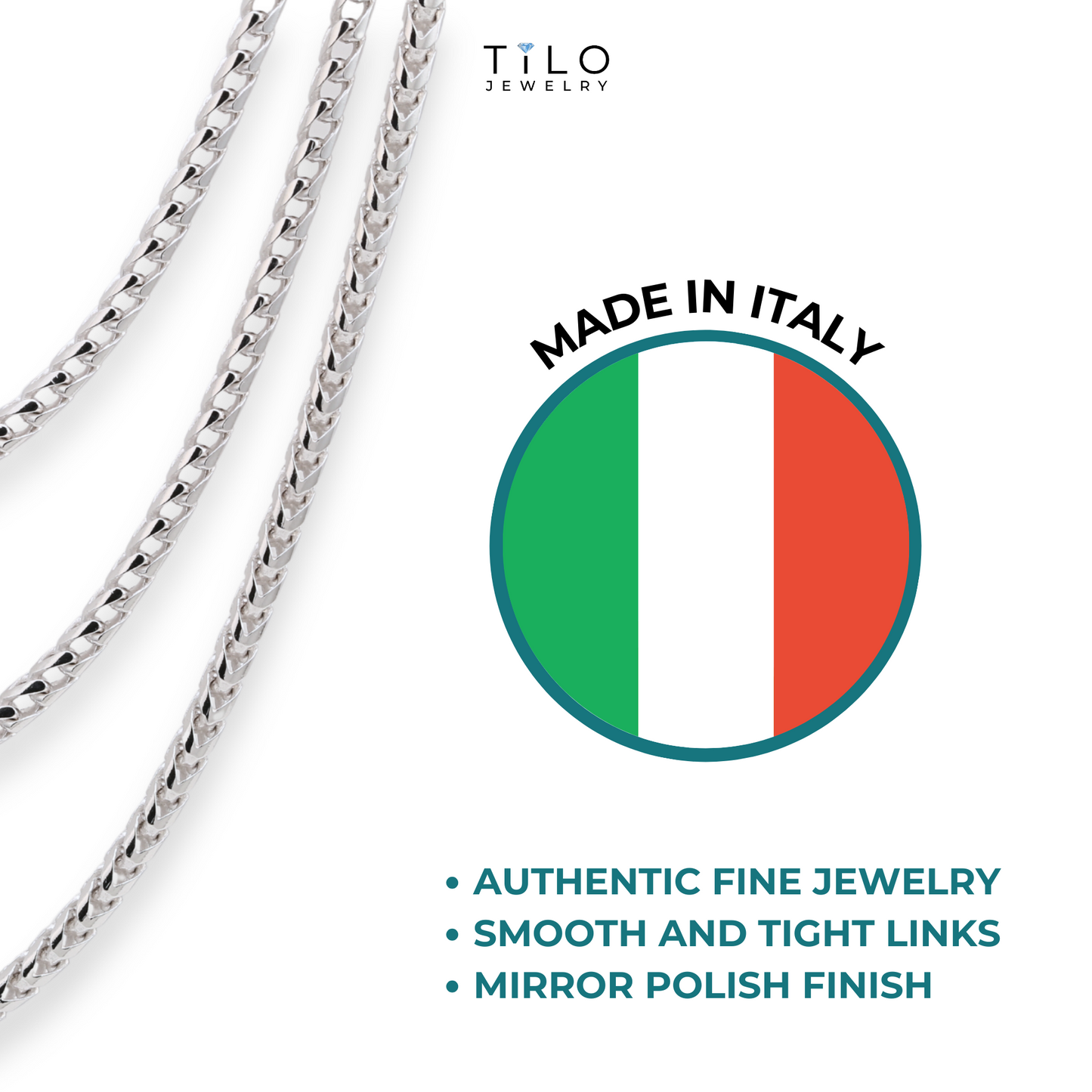 925 Italian Franco Chain, Large Variety of Hot Chains in Sterling Silver with Lobster Locks, Made in Italy