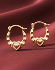 10K Yellow Gold Baby Heart Hoop Earrings, 12mm