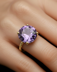 14k Yellow Gold 5 Carat Purple Amethyst Gemstone Ring, "Ms. Luscious"