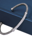 Sterling Silver Simulated Diamond Bar Cuff Italian Bracelet, Fits 7in-8in