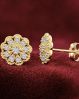 14K Gold Lab Diamond Flower Halo Stud Earrings With Pushbacks, 0.18ctw