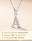 Sterling Silver CZ Initial Charm Pendant Necklace