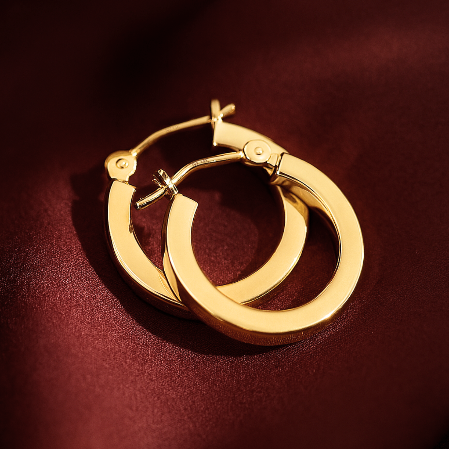 14k Solid Yellow Gold Square Tube Hoop Earrings, Bold Chunky Hoops, 2.8mm Thin