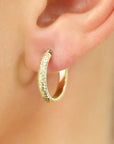14k Yellow Gold "X Pattern" Diamond-Cut Oval Hoop Earrings
